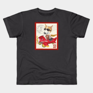 Cute Corgi flying plane wearing goggles and bomber jacket Kids T-Shirt